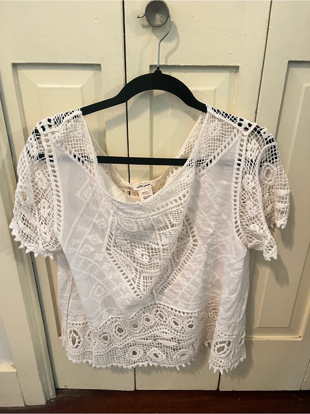 Ultra Pink White Crochet Lace Short Sleeve Blouse